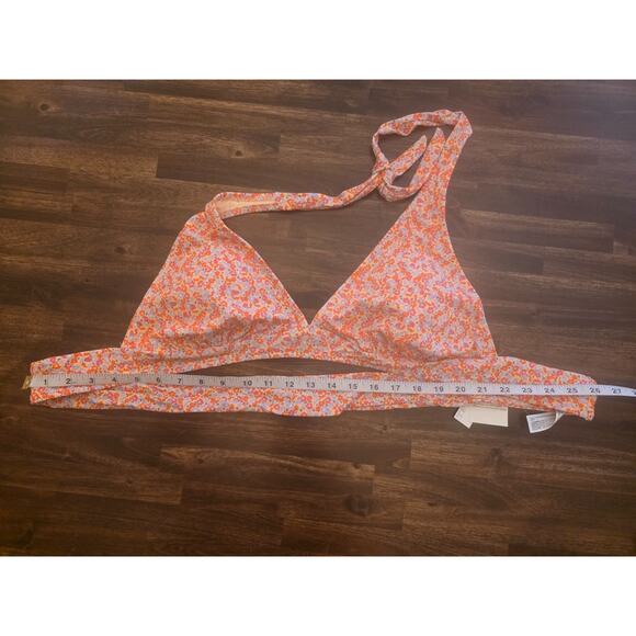Amazon Essentials Bikini Top Peach Floral Size XL Halter Triangle Tie NWT - Picture 2 of 5
